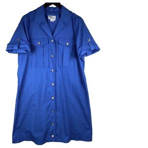 Vtg 70s Tribute 14WP 14W Petite XLP Shirtdress Dress Royal Blue Tab Slv. CHIC